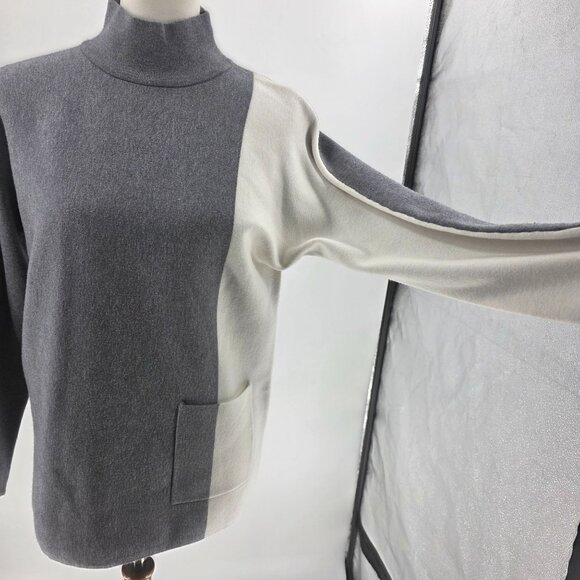 Alison Sheri Womens Colorblock Turtleneck Sweater S Gray & White Viscose Blend - Picture 11 of 15